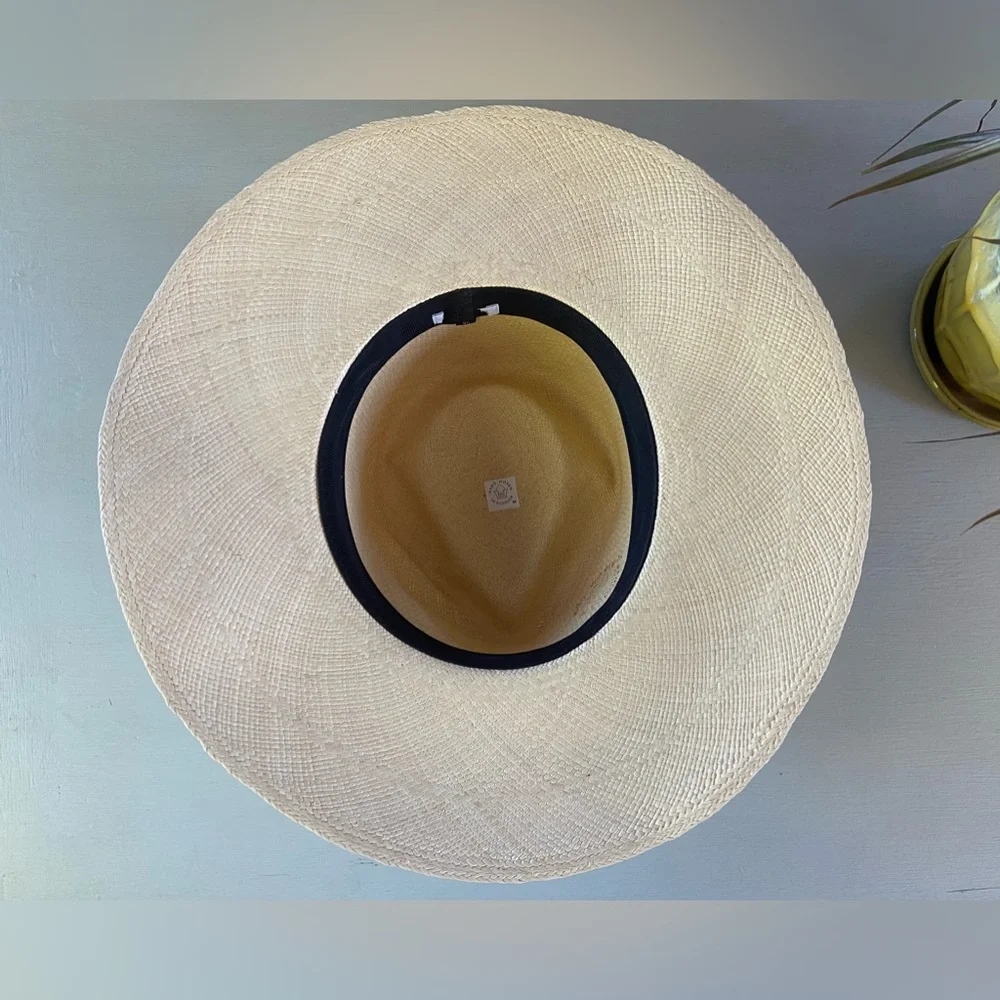 NWOT Cuyana Wide Brim Panama Hat in natural with black ribbon - Picture 6 of 7